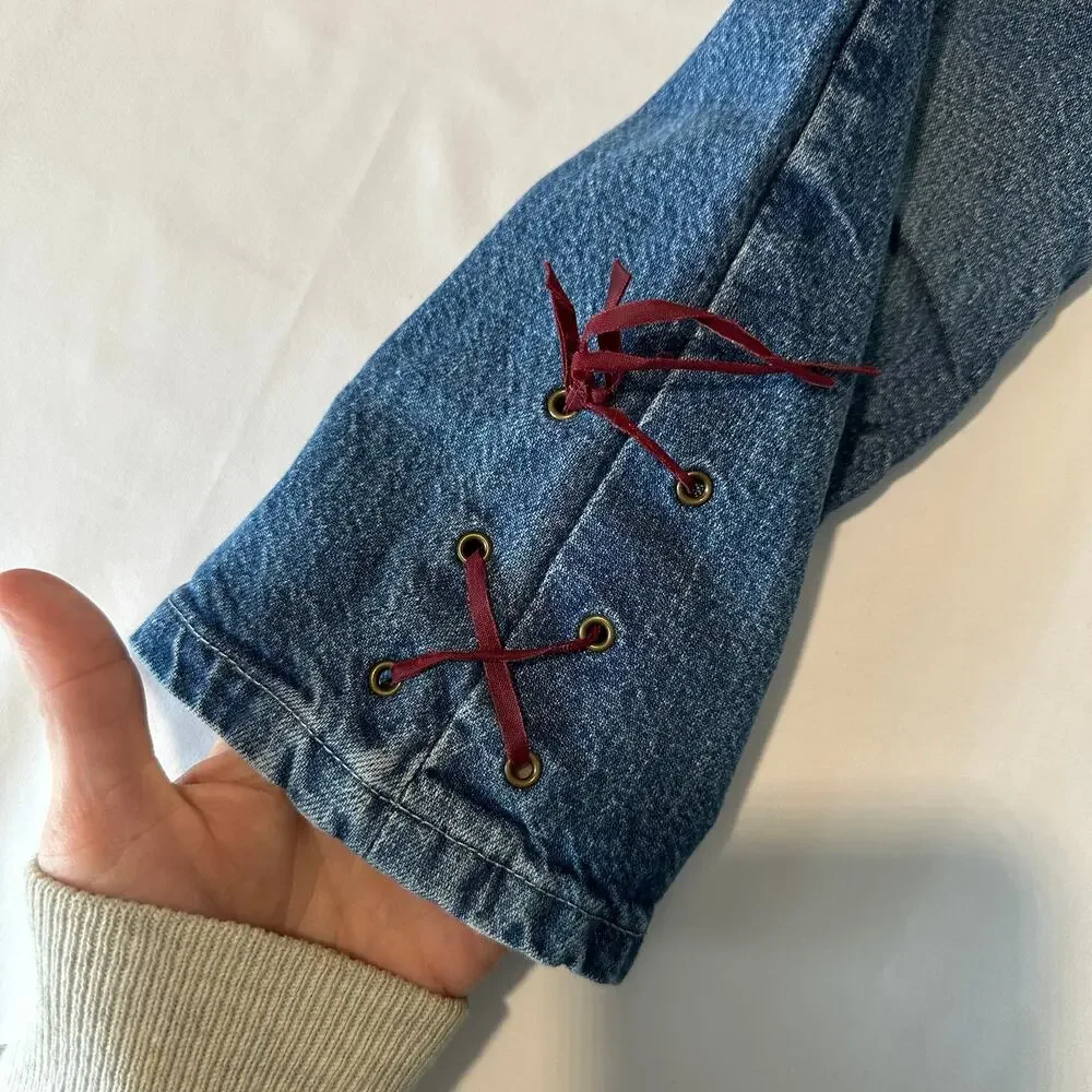 Vintage 2000s Denim Bell Bottom Jeans w/ Lace Up Flare Detailing Sz 5T